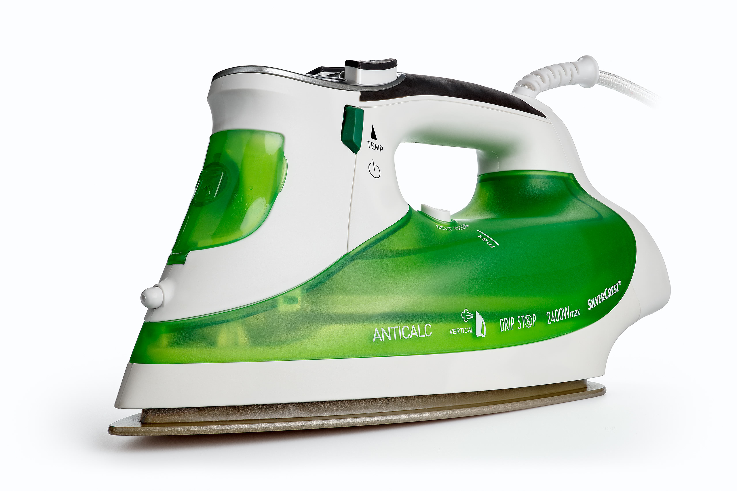 steam iron on white background